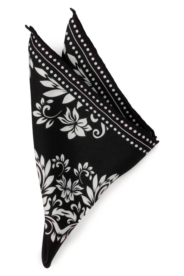 Bandana Print Silk Pocket Square, Main, color, BLACK