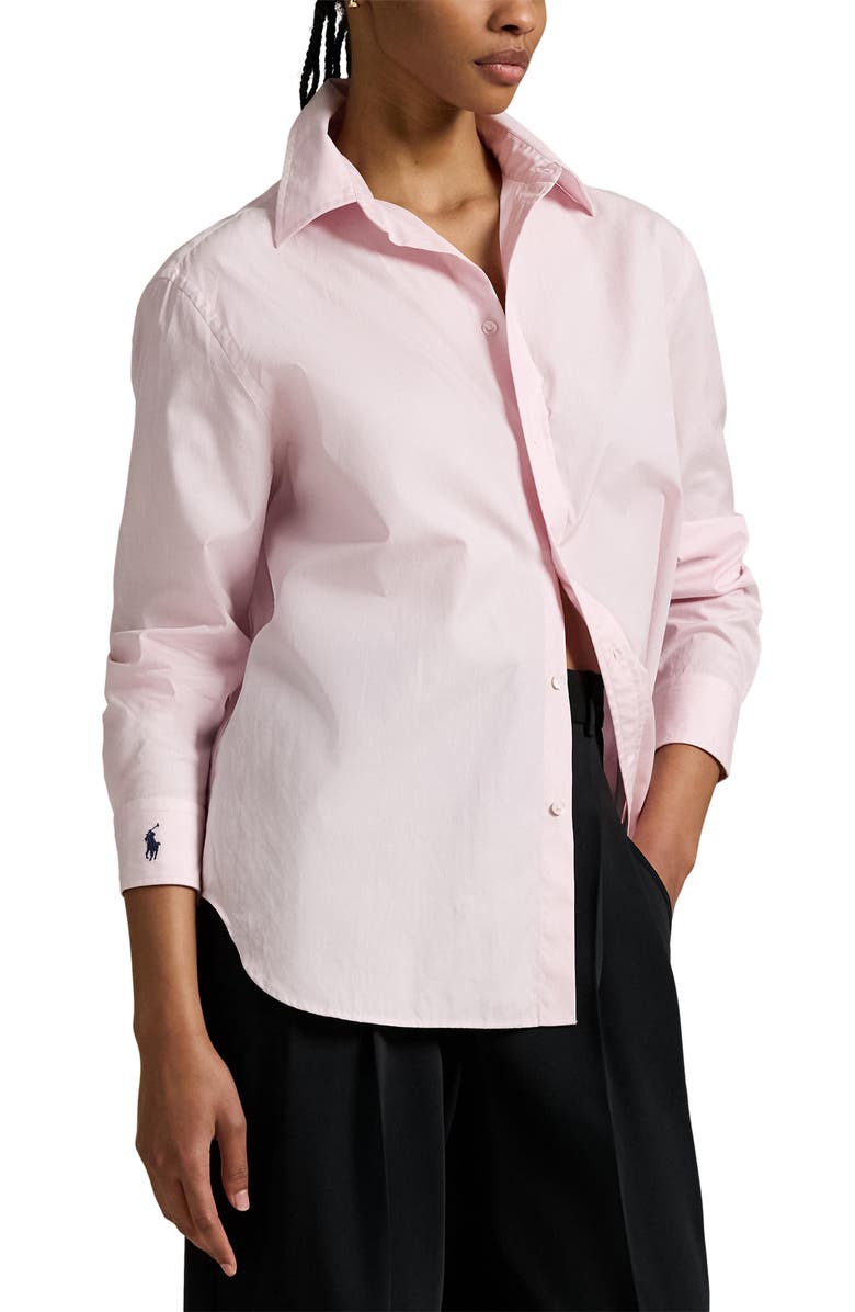 Polo Ralph Lauren End-On-End Oversize Fit Cotton Shirt, Main, color, Surfside Rose