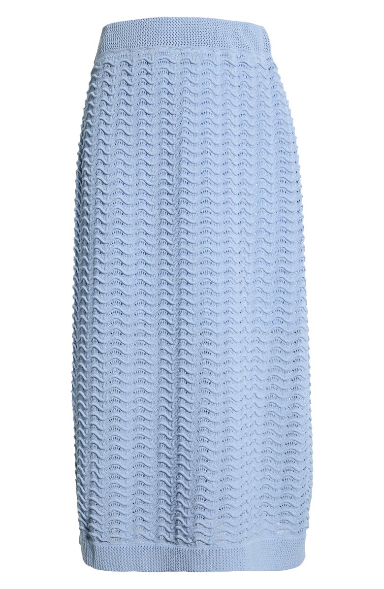 Bernardo Pointelle Wave Stripe Cotton Blend Sweater Skirt, Alternate, color, Blue Heron