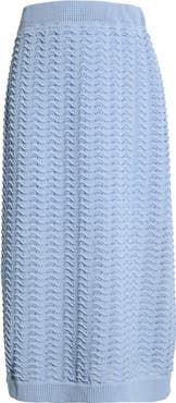 Bernardo Pointelle Wave Stripe Cotton Blend Sweater Skirt