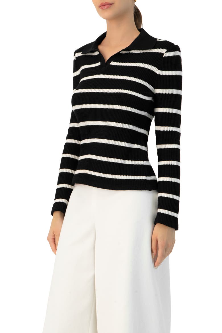 Knitted Striped Long Sleev Polo, Alternate, color, Black