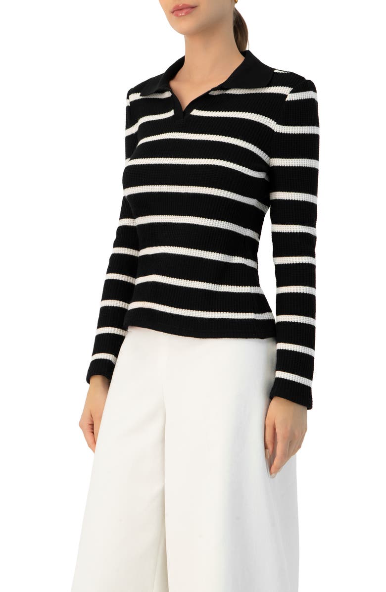 IVONNE Knitted Striped Long Sleev Polo, Alternate, color, Black