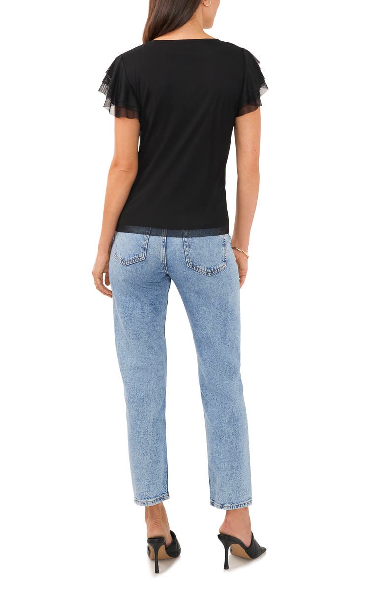 Vince Camuto Flutter Sleeve Mesh Top, Alternate, color, Rich Black