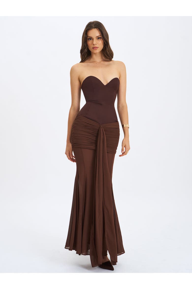 Giovana Sweetheart Draped Mesh Mermaid Maxi Dress, Alternate, color, Espresso