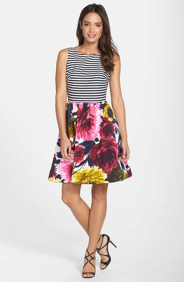 Taylor Dresses Mixed Print Fit & Flare Dress, Alternate, color, 