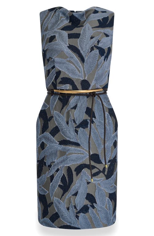 Donna Karan New York Metallic Jacquard Sleeveless Sheath Dress In Blue