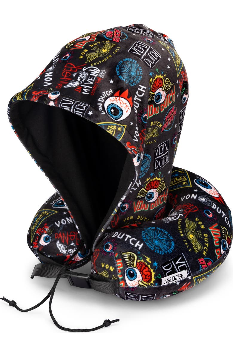 Von Dutch Jax Hooded Memory Foam Travel Neck Pillow, Main, color, Black