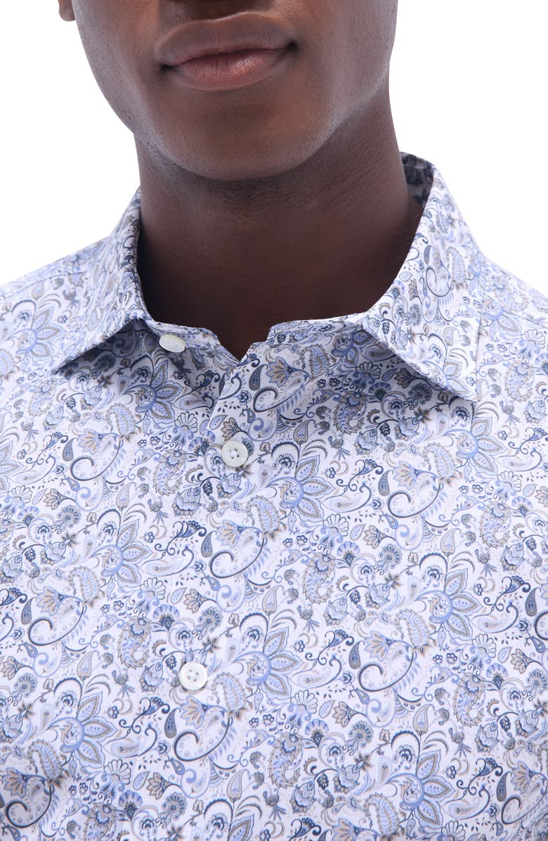 Bugatchi Axel Paisley Shaped Fit Stretch Cotton Button-Up Shirt, Alternate, color, Air Blue