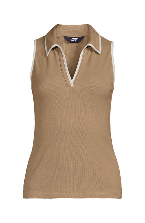 Lands' End Drapey Rib Sleeveless Johnny Collar Polo Shirt