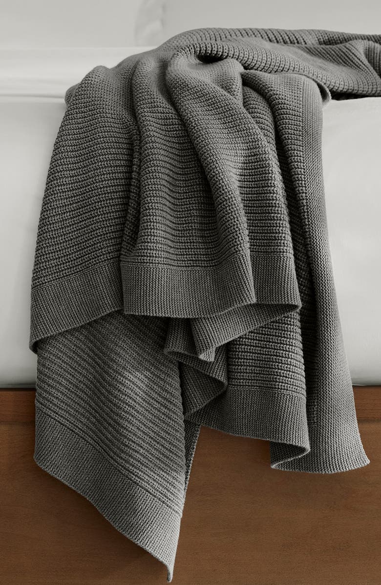 Boll & Branch Organic Cotton Shaker Stitch Throw Blanket, Alternate, color, Heathered Stone