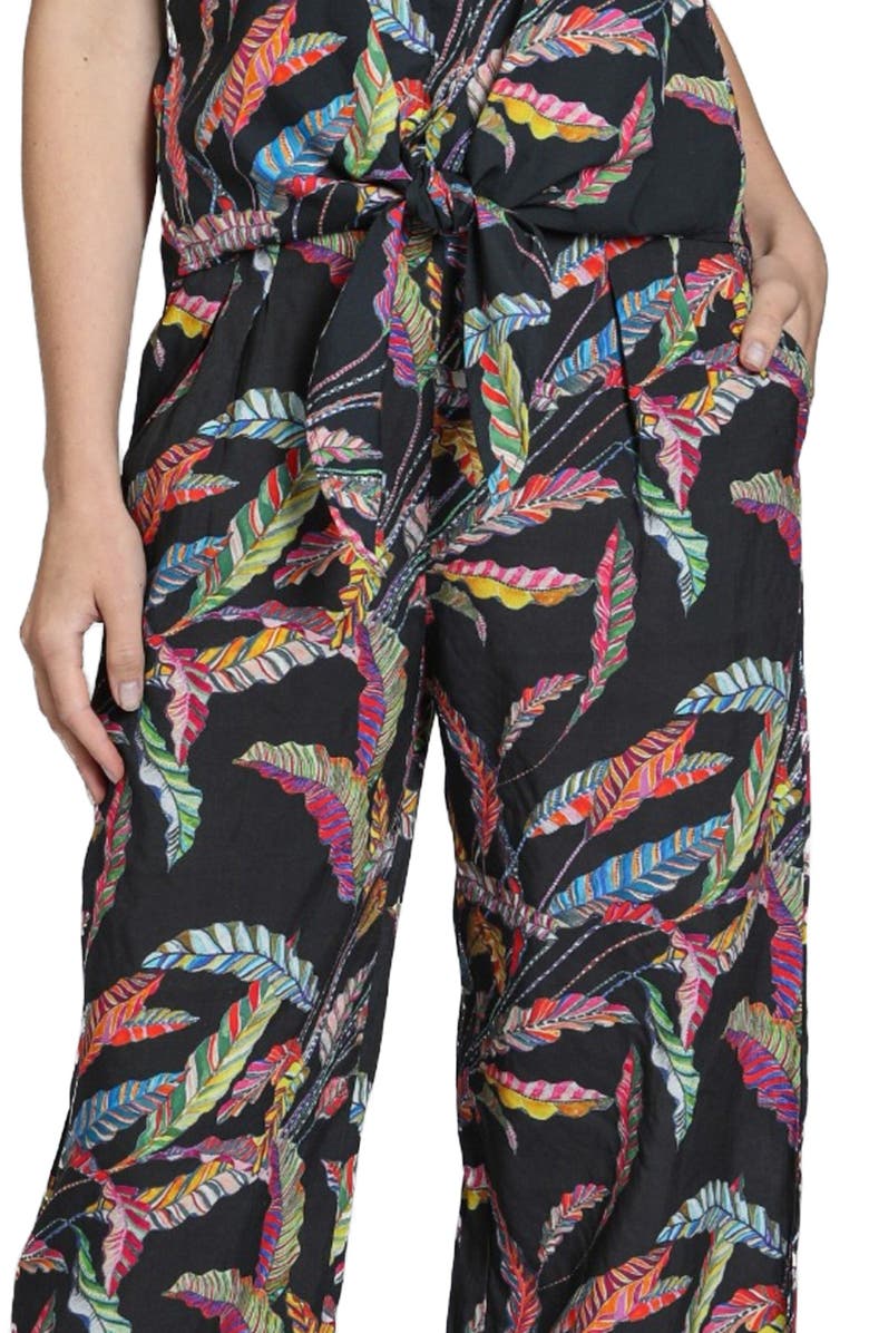 APNY Print Tie Waist Crop Wide Leg Pants, Alternate, color, Black Multi