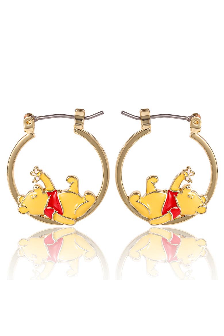 Winnie The Pooh Hoop Earrings, Main, color, Yellow Gold