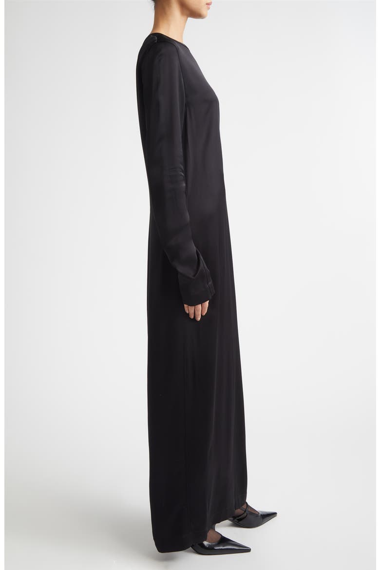 Long Sleeve Satin Dress, Alternate, color, BLACK