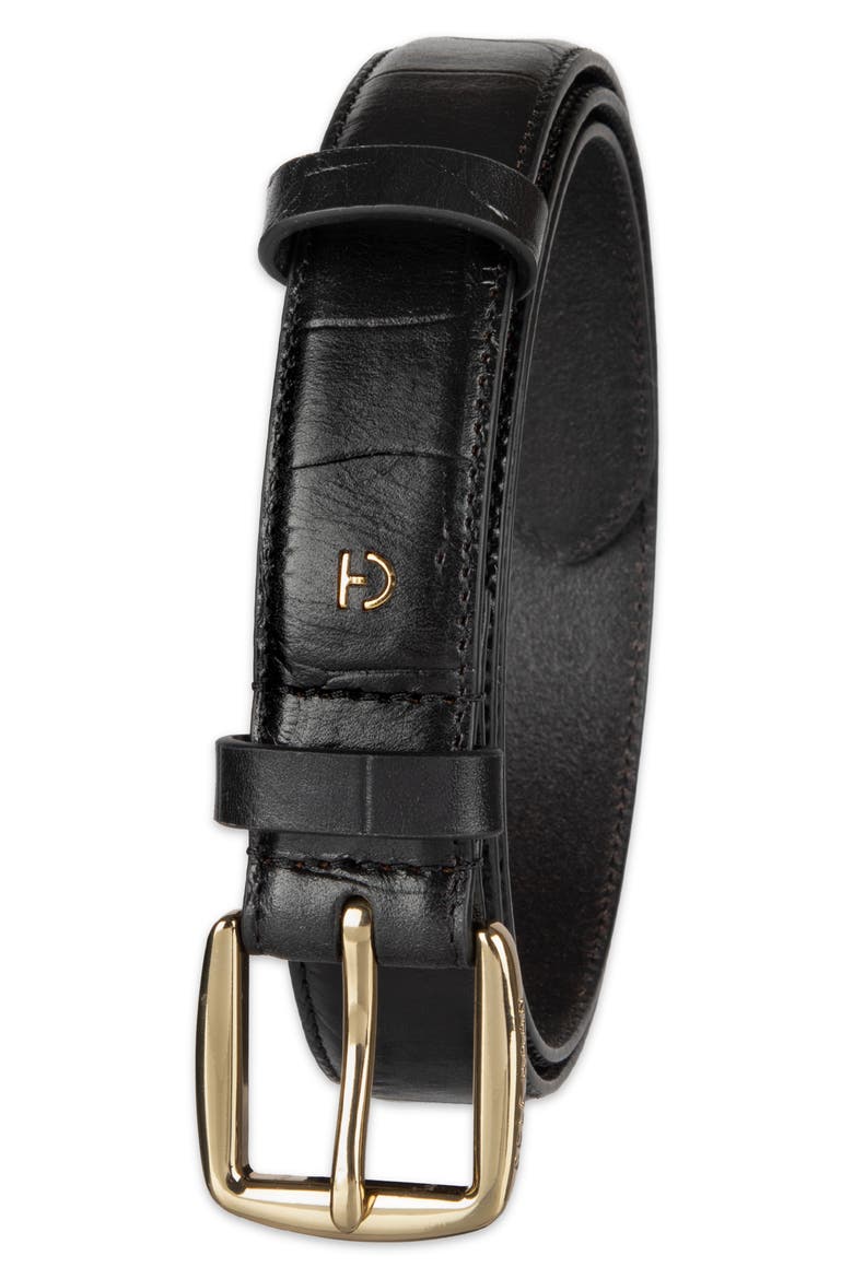 Feather Edge Leather Belt, Alternate, color, BLACK CROC