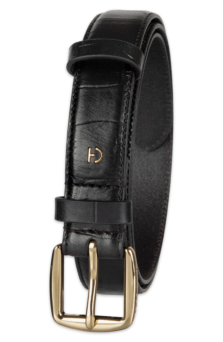 Cole Haan Feather Edge Leather Belt, Alternate, color, Black Croc