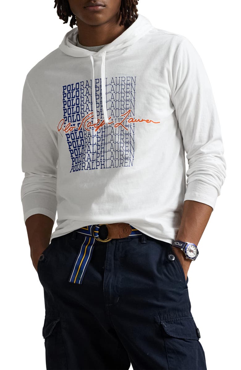 Polo Ralph Lauren Jersey Long Sleeve Hooded T-Shirt, Main, color, White
