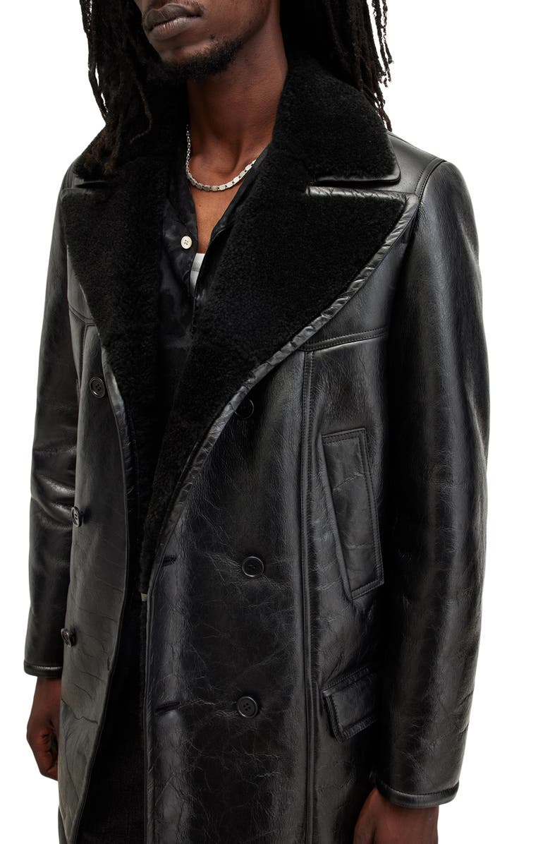 AllSaints Selkirk Shearling Lined Leather Peacoat, Alternate, color,