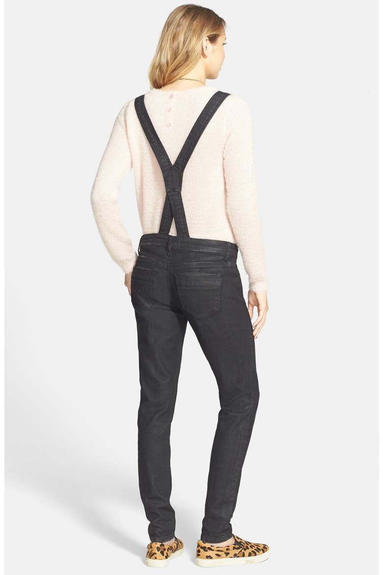 Fire Button Front Denim Overalls, Alternate, color, BLACK