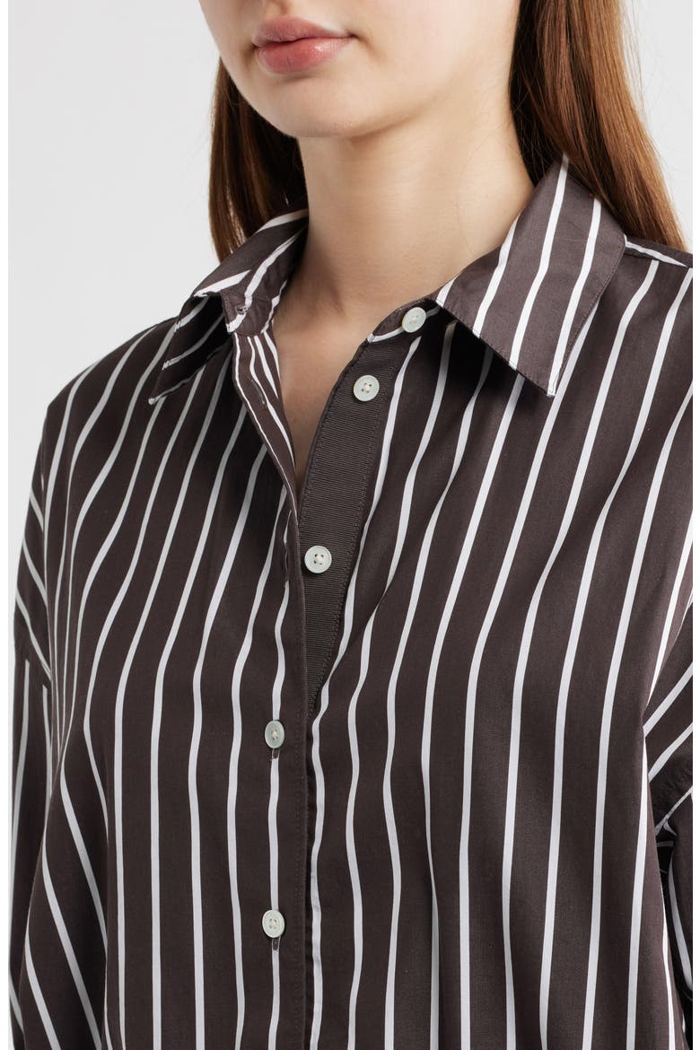 Drawstring Poplin Button-Up Shirt, Alternate, color, CHOCOLATE PLUM