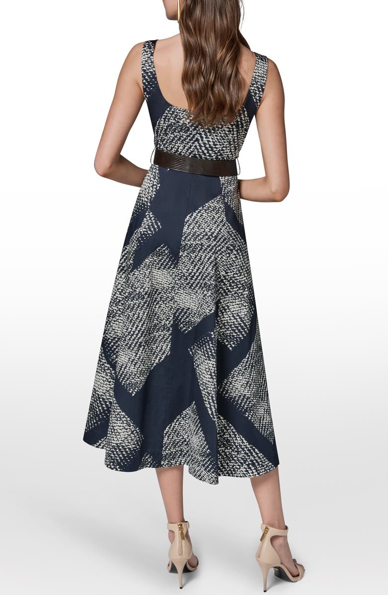 Donna Karan New York Abstract Print Belted Stretch Cotton Dress, Alternate, color, Nightfall/ Cream