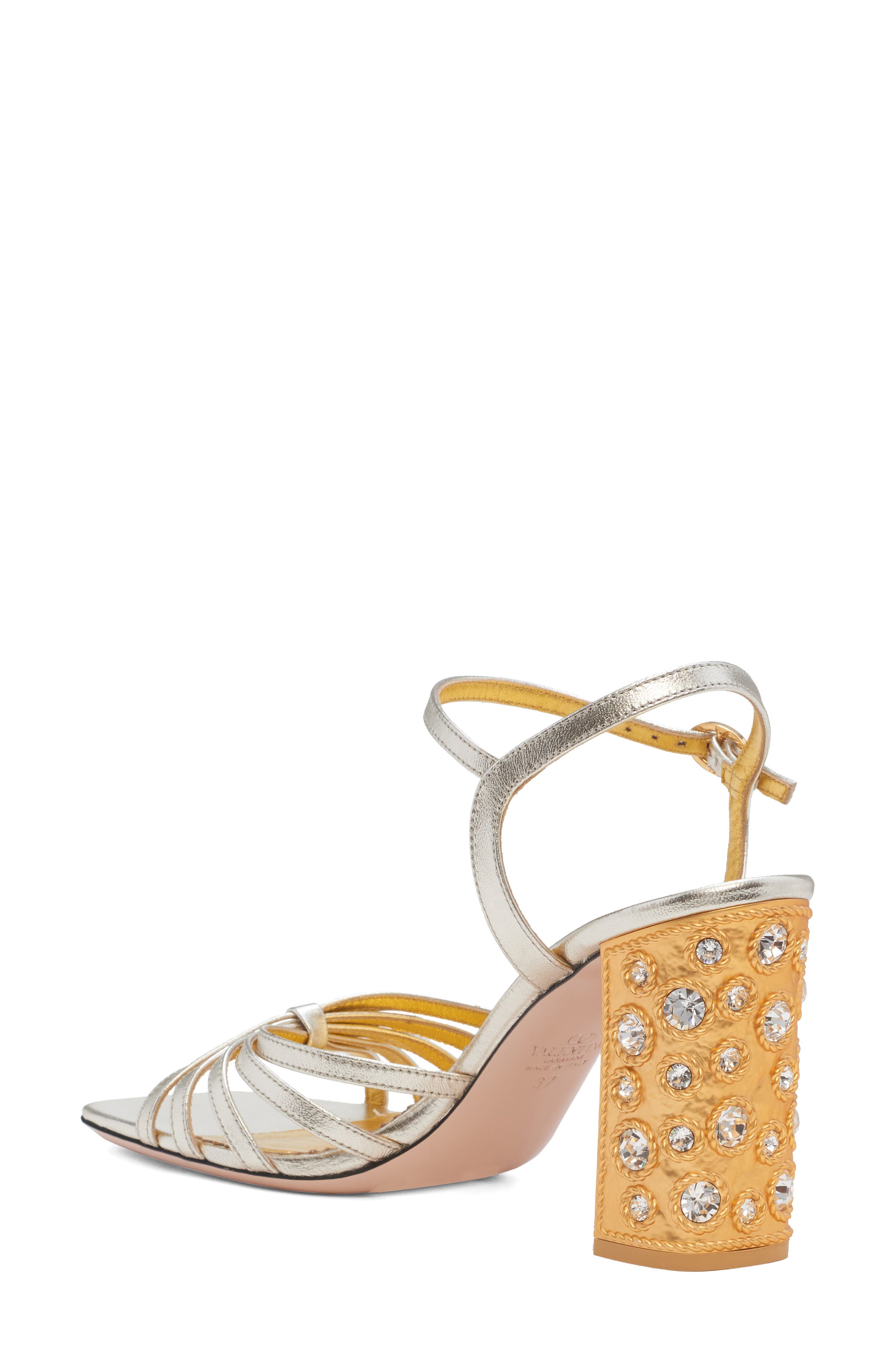 Valentino Garavani Preshoes Embellished Block Heel Sandal, Alternate, color, Platinum