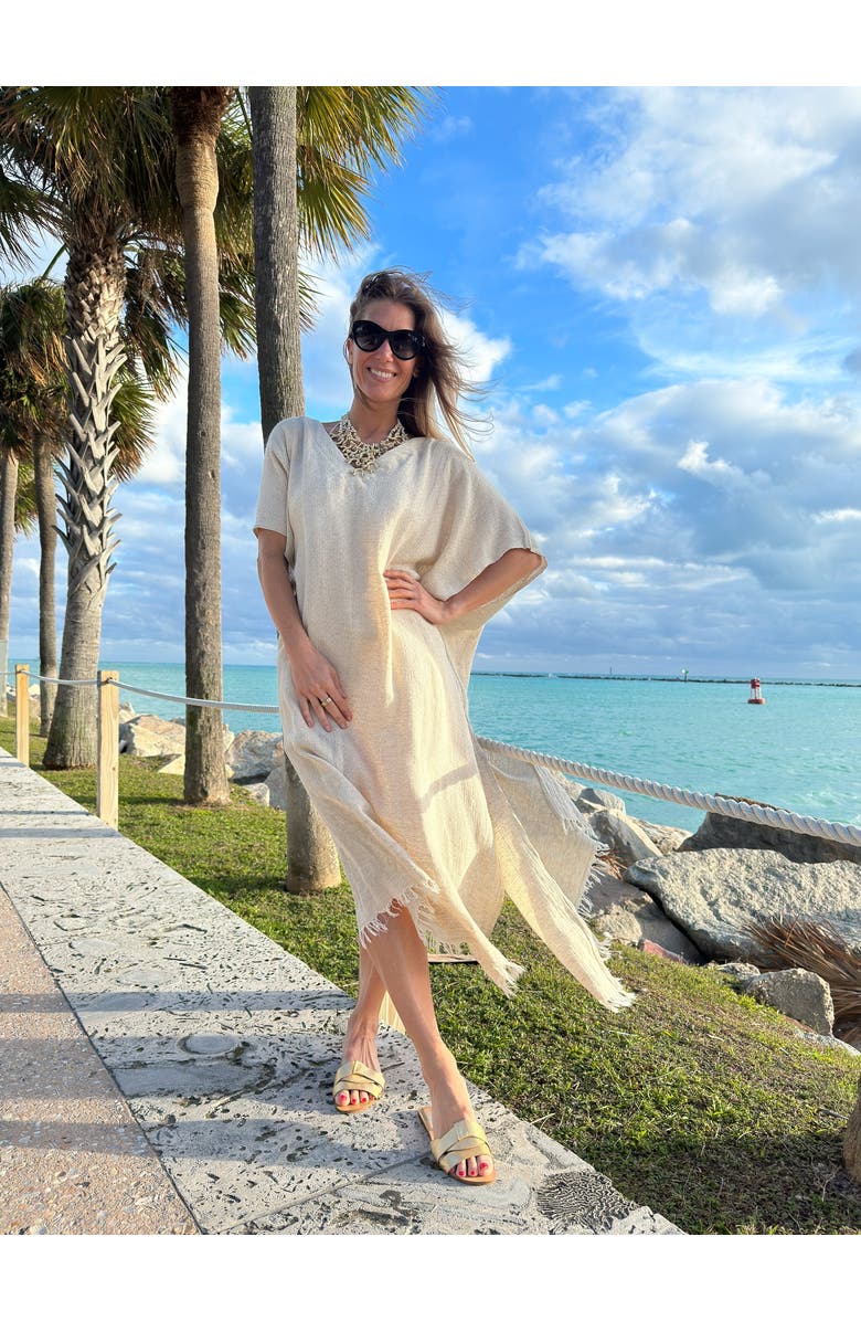 Anaya Natural Beige Linen Coverup Dress, Alternate, color, 