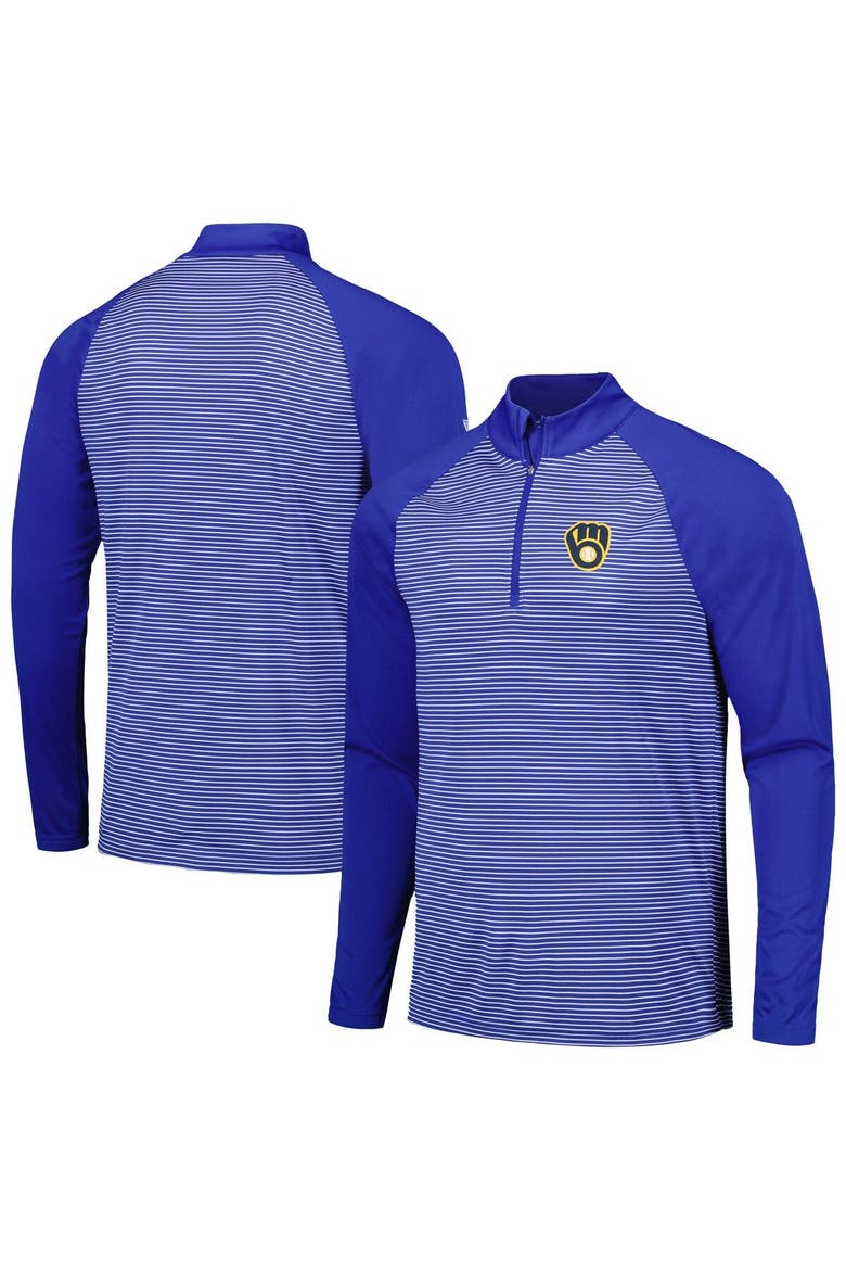 Men's Levelwear Royal Milwaukee Brewers Charter Striped Raglan Quarter-Zip Top, Main, color, Royal
