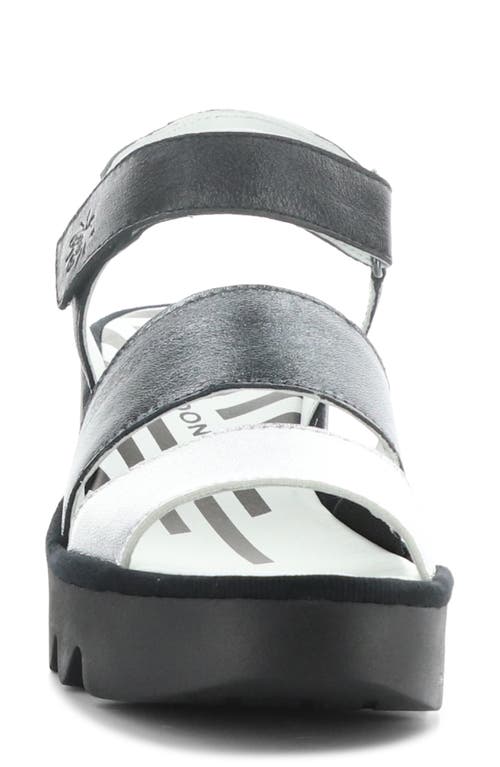 Fly London Bexy Platform Wedge Sandal In Silver/graph/blk