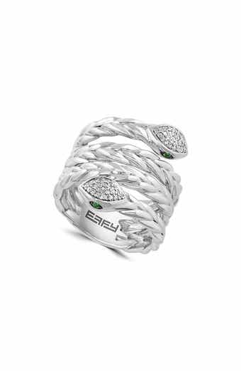 Sterling Silver Diamond Snake Bypass Ring