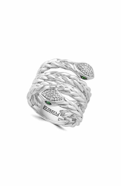 Sterling Silver Diamond Snake Bypass Ring