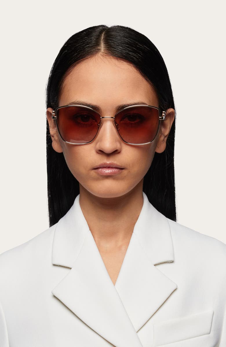 FERRAGAMO Gancini Tea Cup 60mm Gradient Butterfly Sunglasses, Alternate, color, Gold/ Brown Gradient