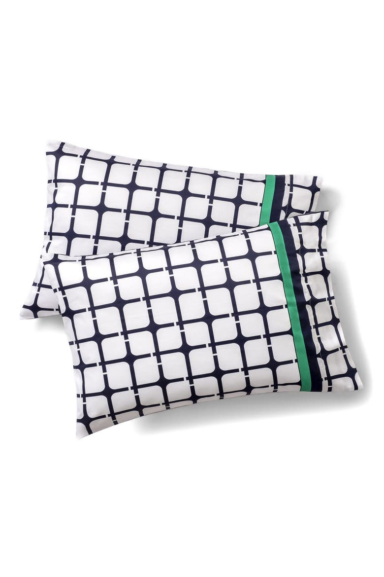 Set of Two Broken Square Print Pillowcases, Main, color, NAVY