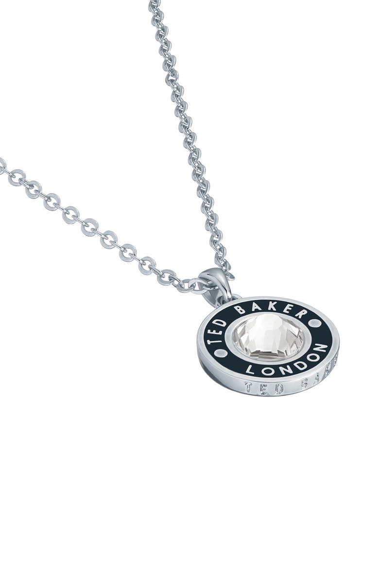 Ted Baker Cherlie Logo Crystal Pendant Necklace, Alternate, color, Silver Tone/ Black/ Clear