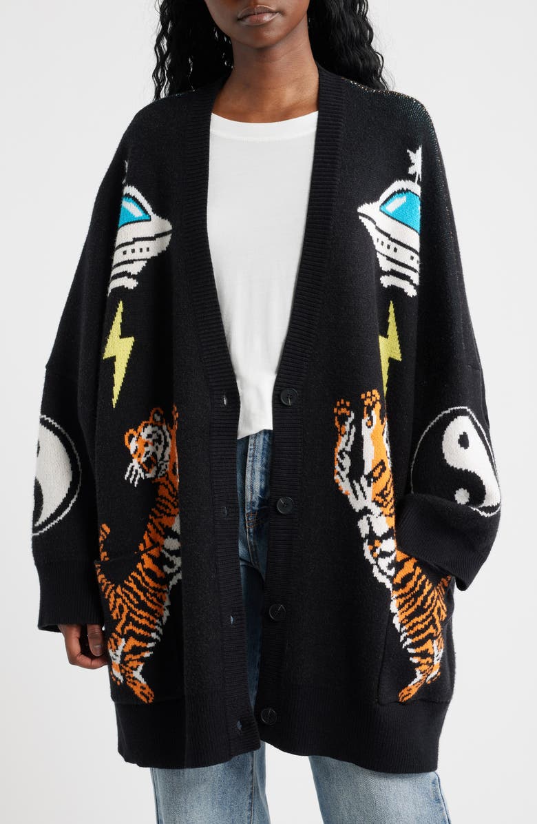 Dressed in Lala Do What You Want Oversize Cardigan, Main, color, Black