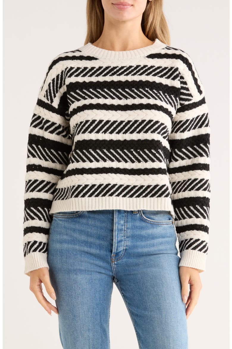 Mixed Stitch Crew Sweater, Main, color, IVORY/ BLACK
