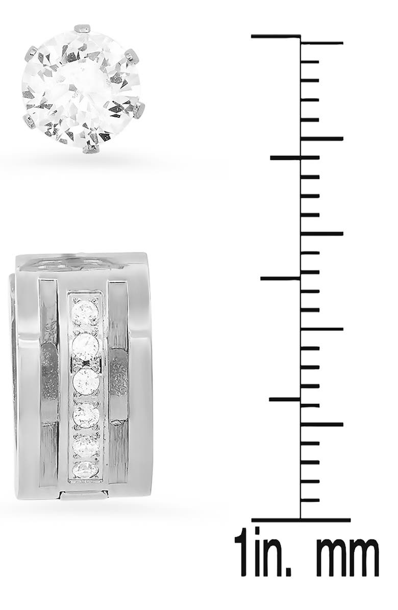 HMY JEWELRY Set of 2 Stainless Steel Simulated Diamond Stud & Huggie Hoop Earrings, Alternate, color, Metallic