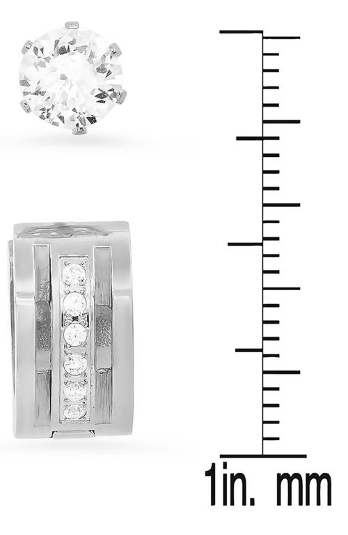 Hmy Jewelry Set Of 2 Stainless Steel Simulated Diamond Stud & Huggie Hoop Earrings