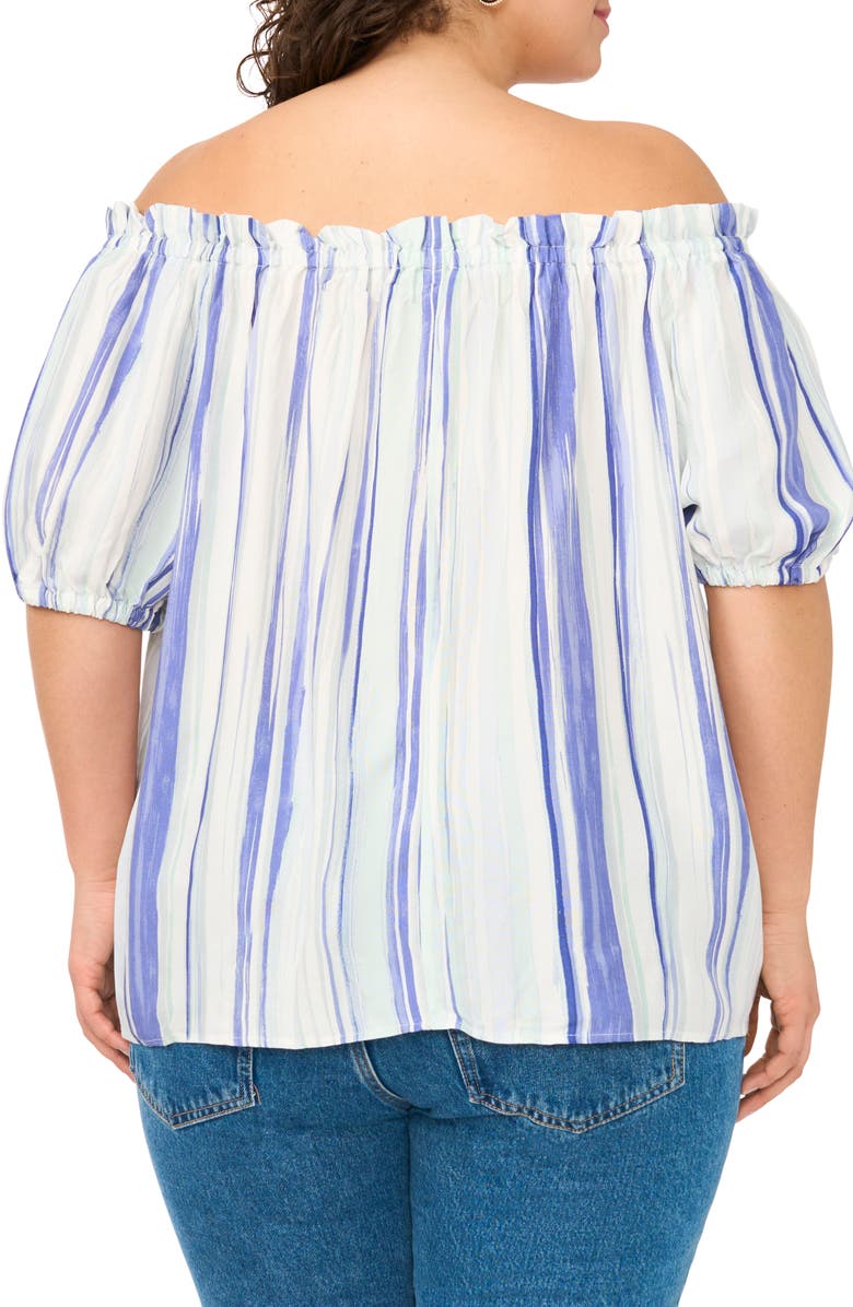 Vince Camuto Stripe Off the Shoulder Top, Alternate, color, Ice Lagoon