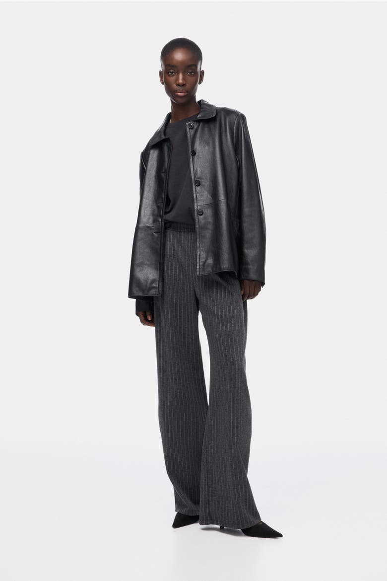 Wide Trousers, Main, color, Dark gray melange/pinstriped