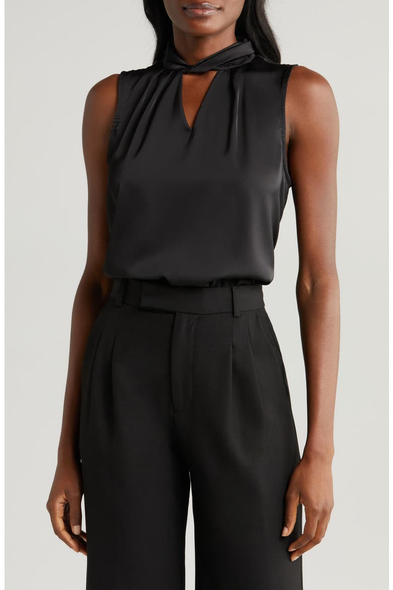 Twist Neck Sleeveless Blouse, Main, color, RICH BLACK 060