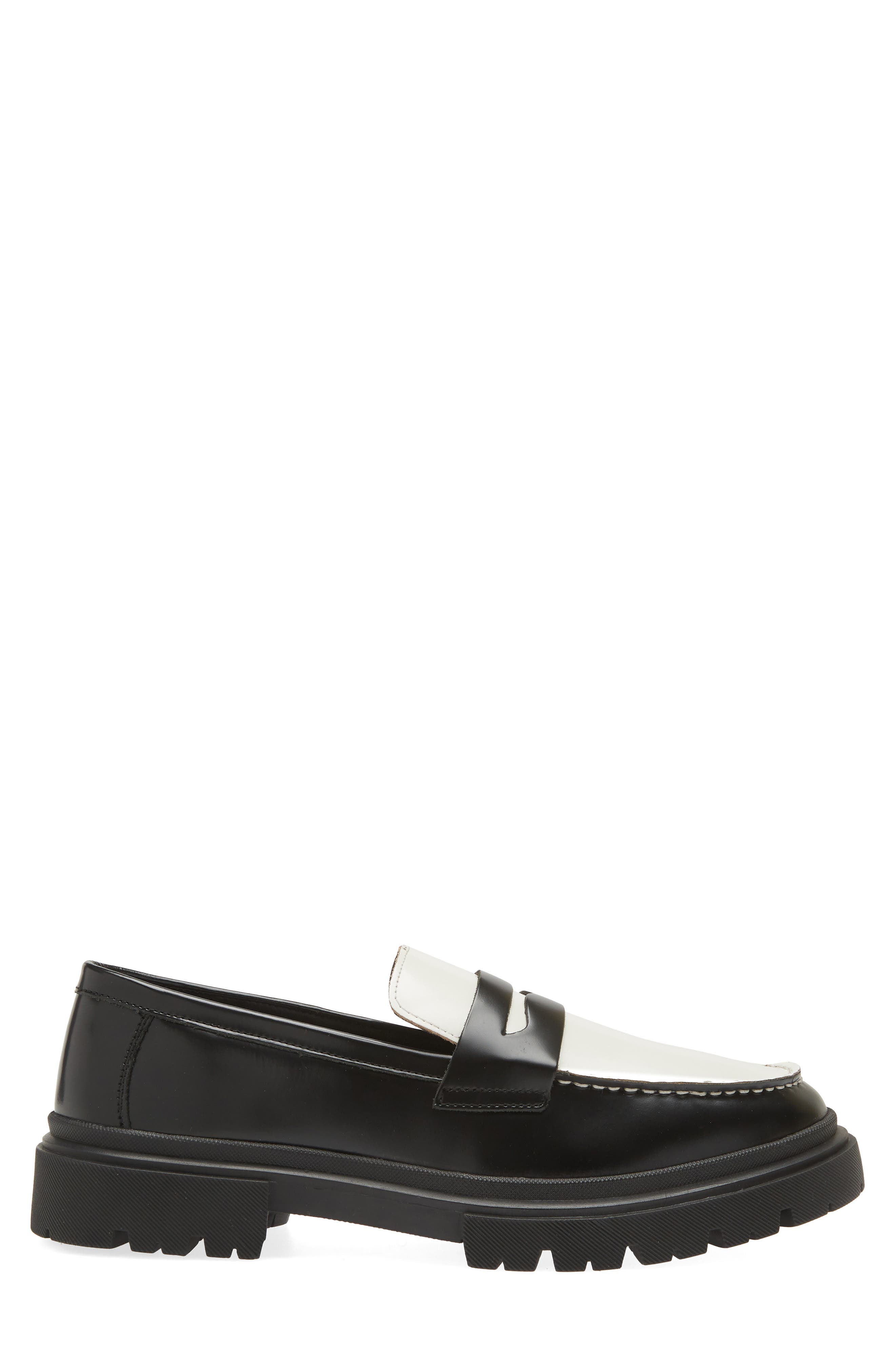 Zaccai Lug Sole Penny Loafer, Alternate, color, BLACK WHITE