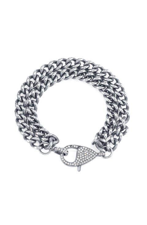 Double Curb Chain Bracelet With Diamond Lobster Clasp