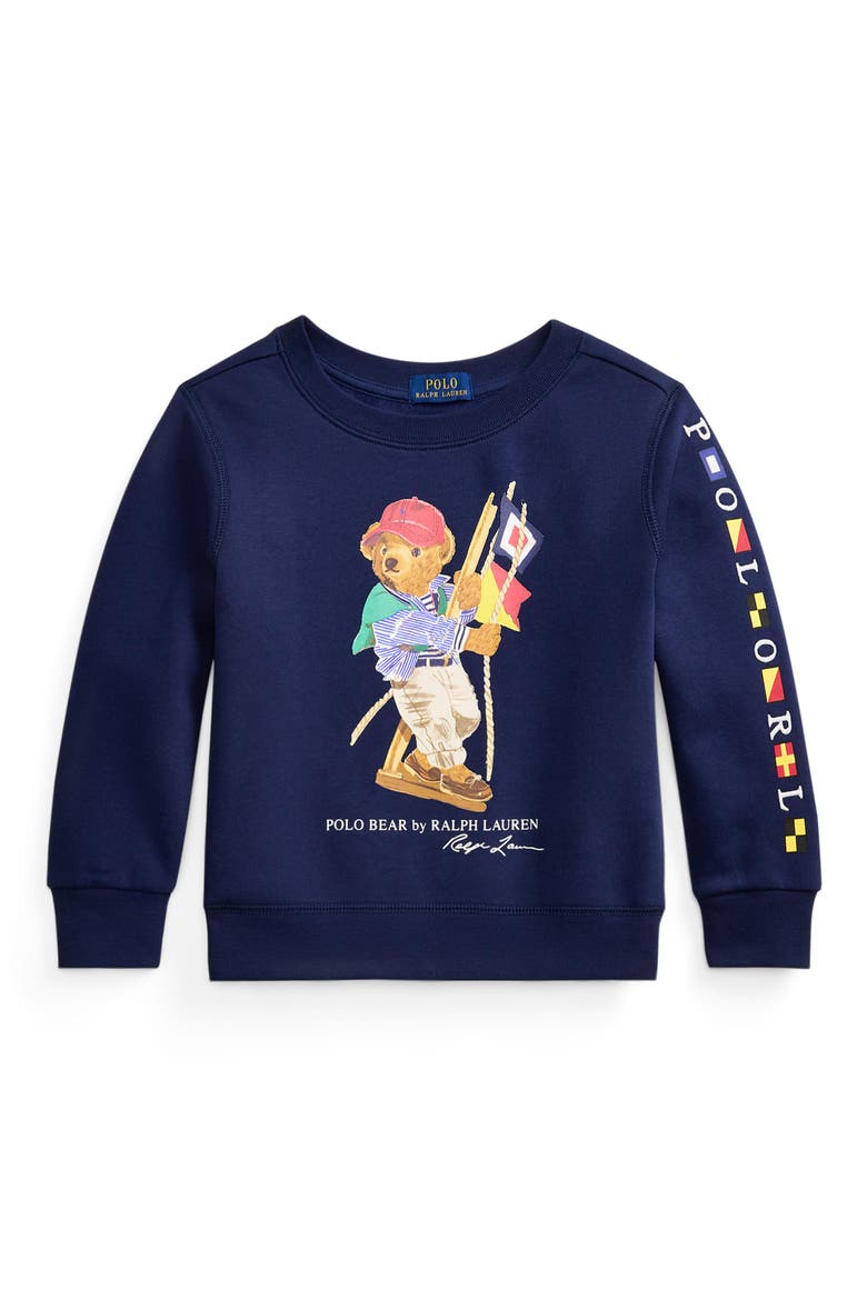 Kids' Polo Bear Fleece Crewneck Sweatshirt, Main, color, NEWPORT NAVY