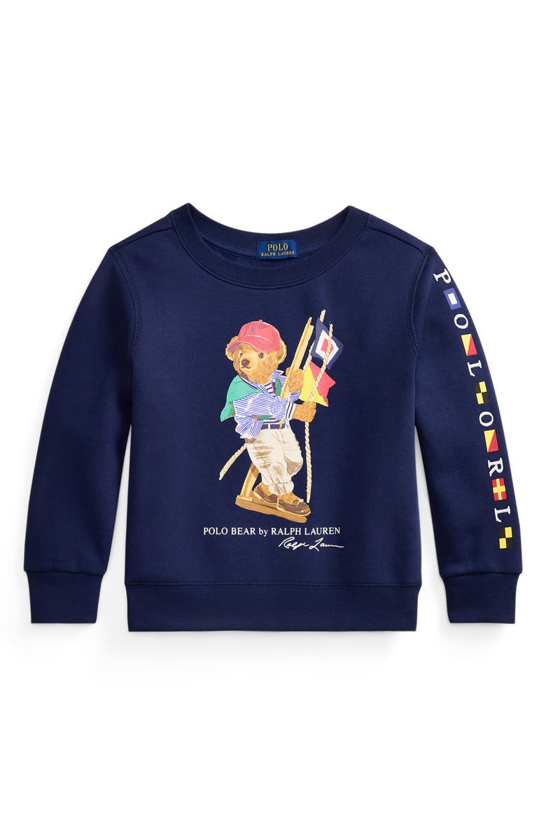 Polo Ralph Lauren Kids' Polo Bear Fleece Crewneck Sweatshirt, Main, color, Newport Navy