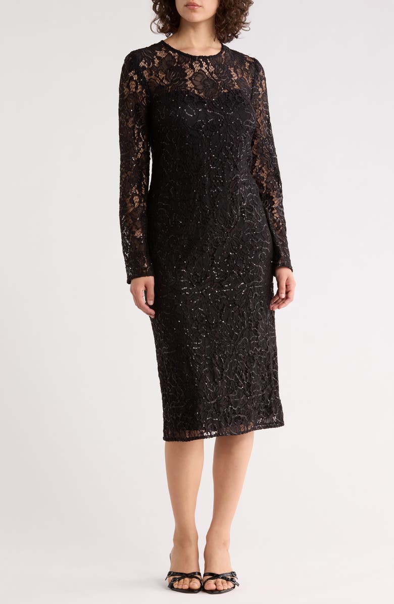 Julia Jordan Long Sleeve Lace Sequin Dress, Main, color, Black