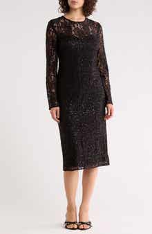 Long Sleeve Lace Sequin Dress