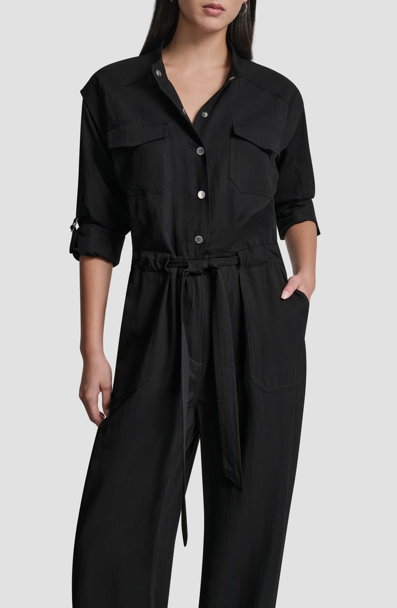 DKNY Long Sleeve Jumpsuit, Alternate, color, Black