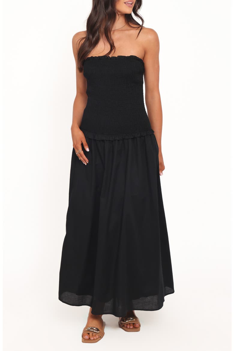 Bea Strapless Cotton & Linen Maxi Dress, Main, color, BLACK