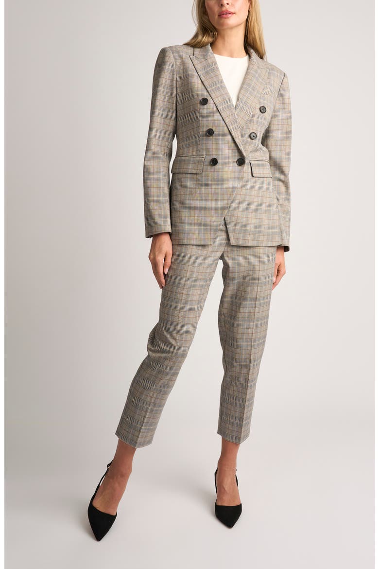 Plaid Double Breasted Blazer, Alternate, color, TOBACCO BROWN