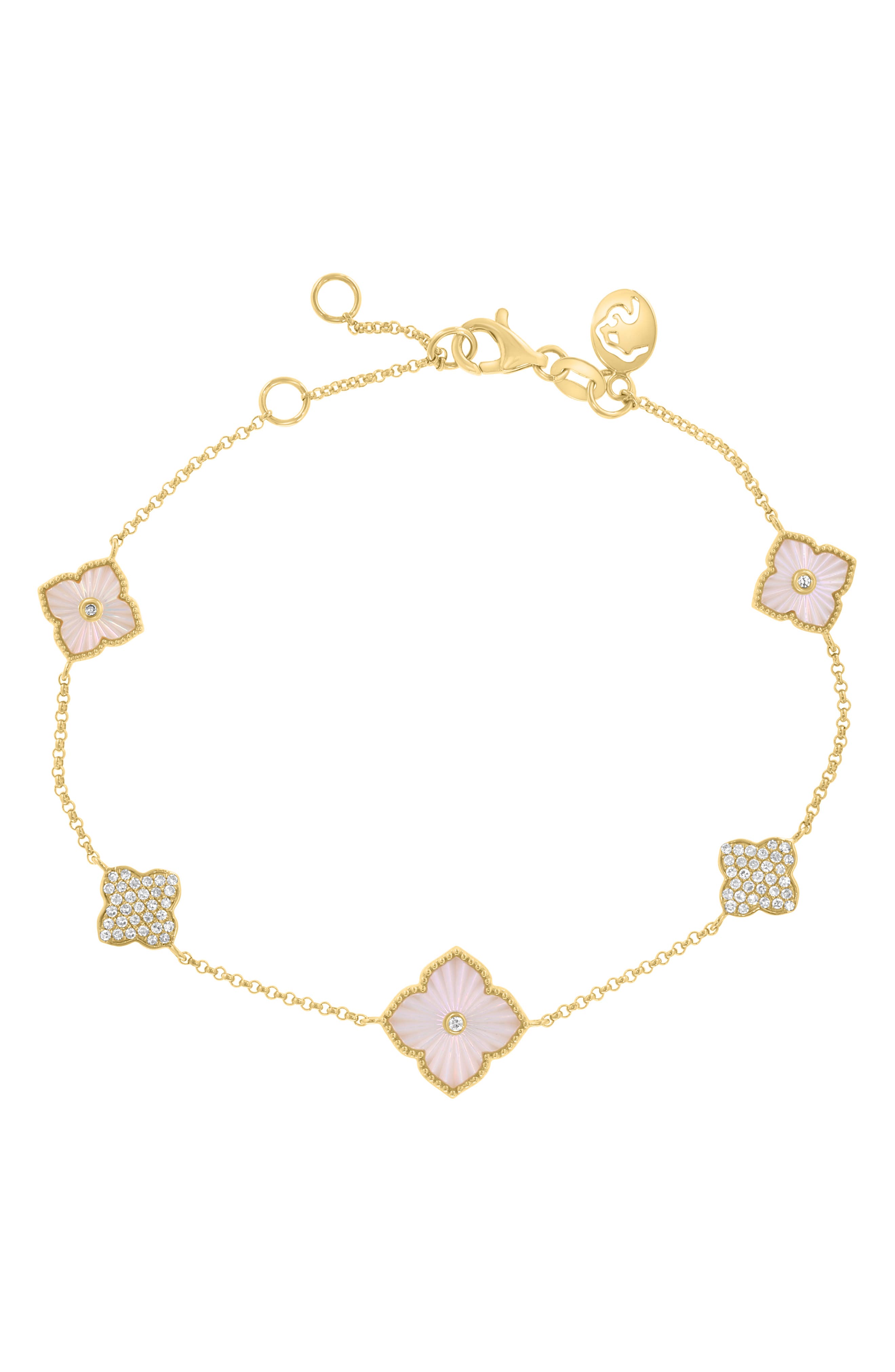 EFFY Mother-of-Pearl & Diamond Clover Station Chain Bracelet